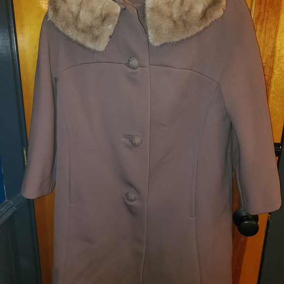 Vintage Pea Coat with Real Mink Fur Collar